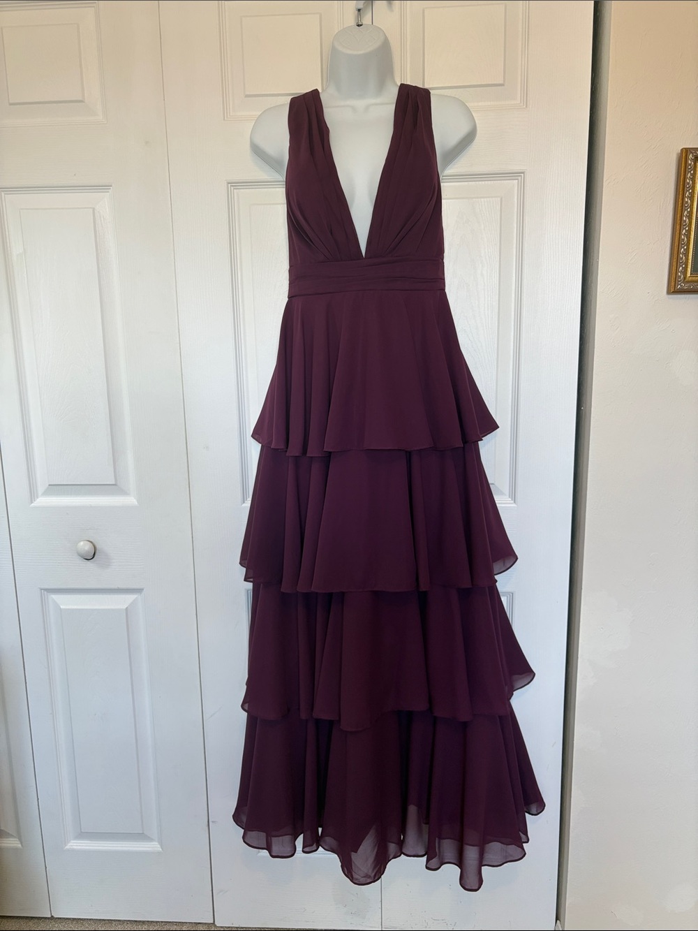NWT Deep Plum / Burgundy Tiered Chiffon Maxi Dress – Size US 2.